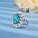 925 Silver Blue Cubic Zirconia Ring - Model - B-RS3074C1 - Image 2