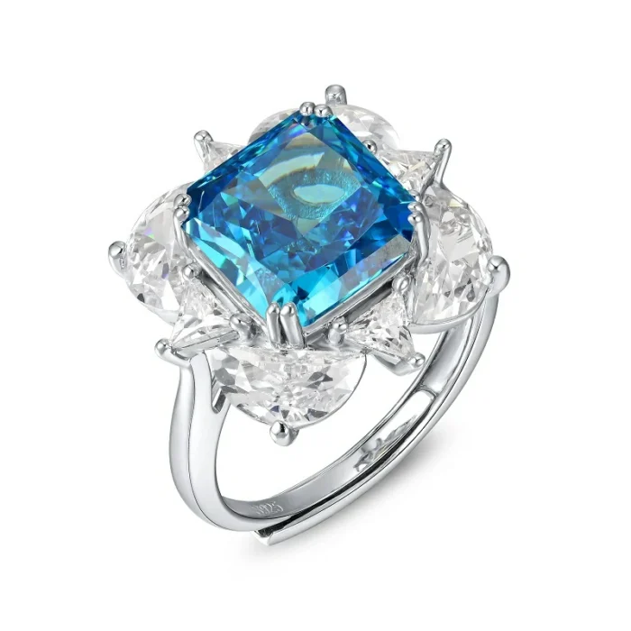 925 Silver Blue Cubic Zirconia Ring - Model RS3077C1 - Image 1