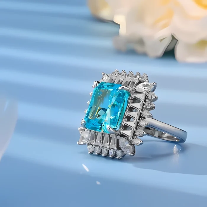 Blue Cubic Zirconia Ring in 925 Silver - Model YWR0633B - Image 3