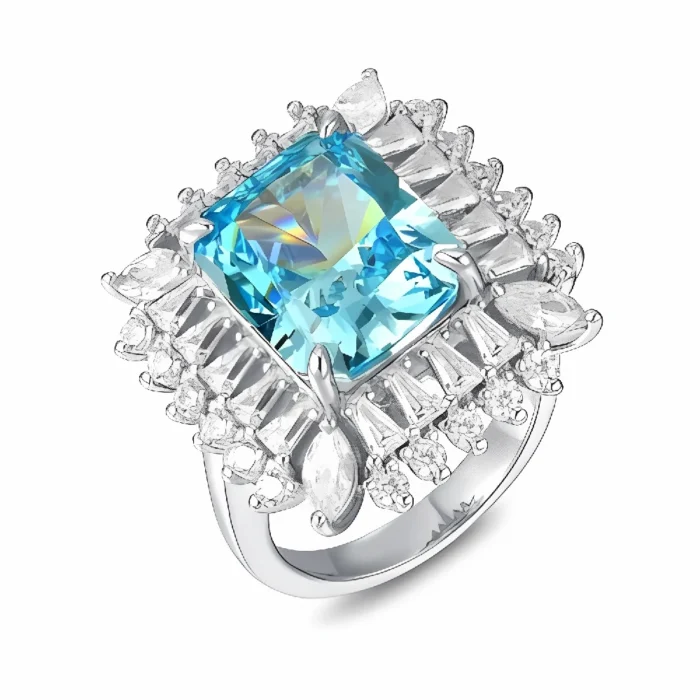 Blue Cubic Zirconia Ring in 925 Silver - Model YWR0633B - Image 1