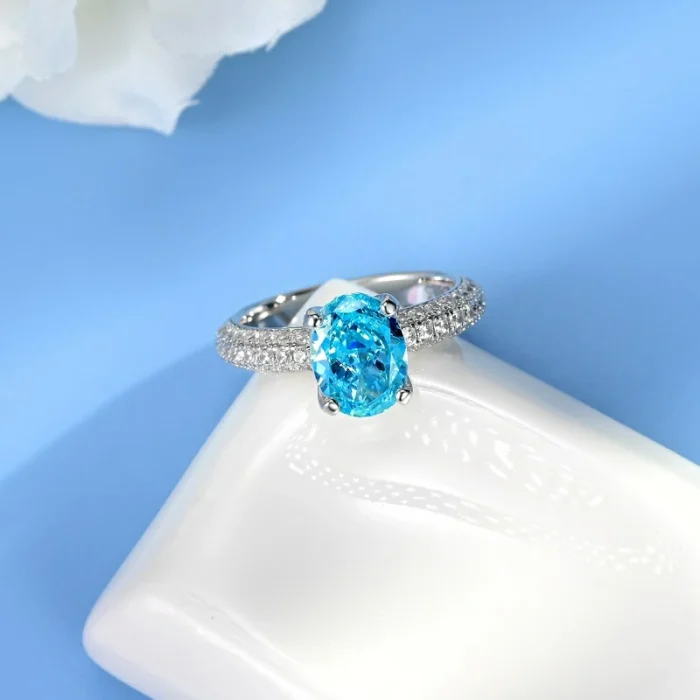 925 Silver Blue Cubic Zirconia Ring - Model YWR0665B - Image 3