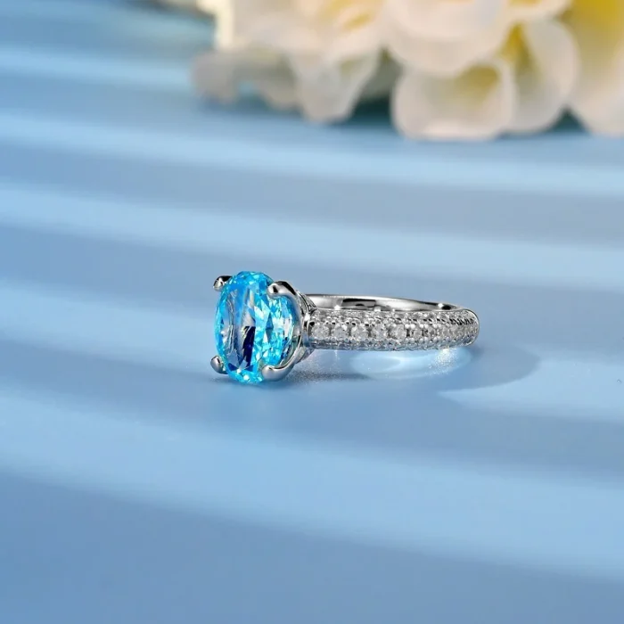 925 Silver Blue Cubic Zirconia Ring - Model YWR0665B - Image 2