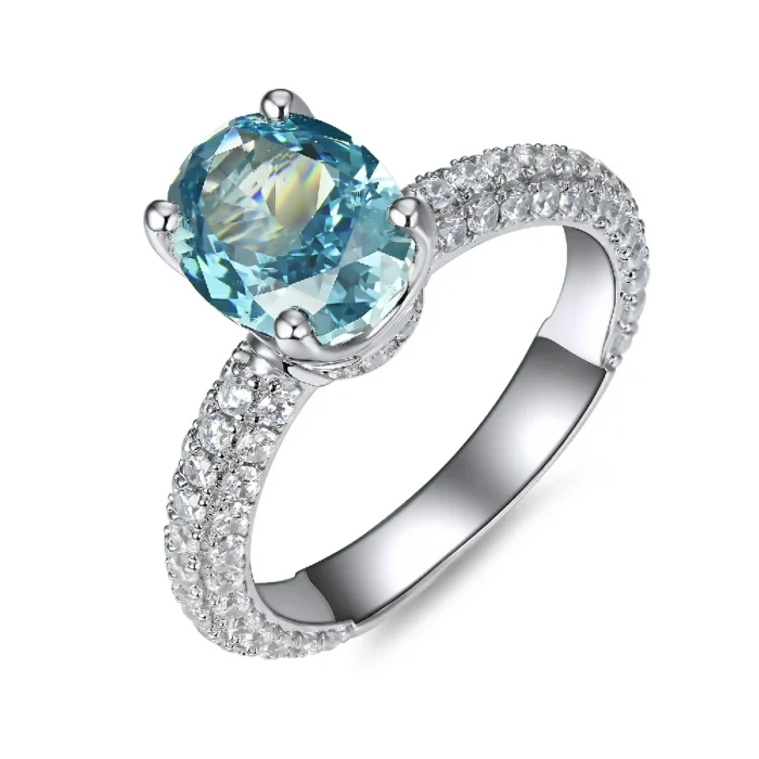 925 Silver Blue Cubic Zirconia Ring - Model YWR0665B - Image 1