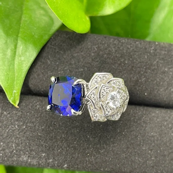 925 Silver Lab-Created Blue Sapphire Ring - Model ZHF一R0849B - Image 2