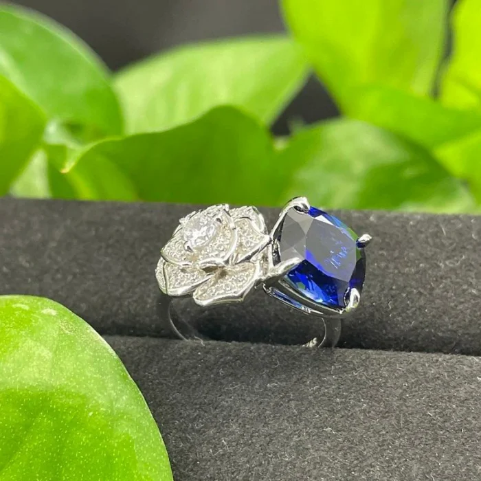 925 Silver Lab-Created Blue Sapphire Ring - Model ZHF一R0849B - Image 3