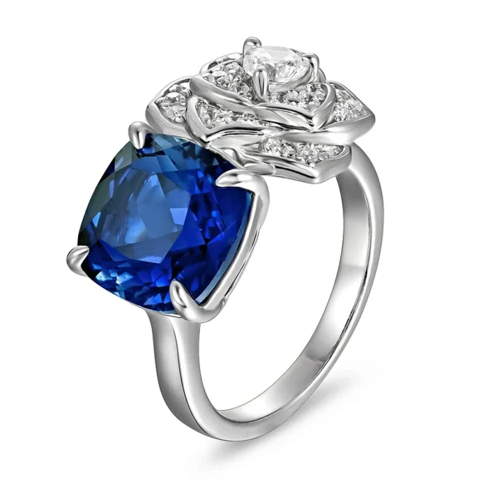 925 Silver Lab-Created Blue Sapphire Ring - Model ZHF一R0849B - Image 1