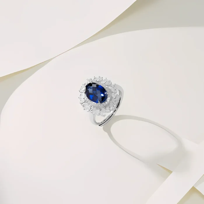 Lab-Created Blue Sapphire Adjustable Ring in 925 Silver - Model ZHF-R0960B-1 - Image 3