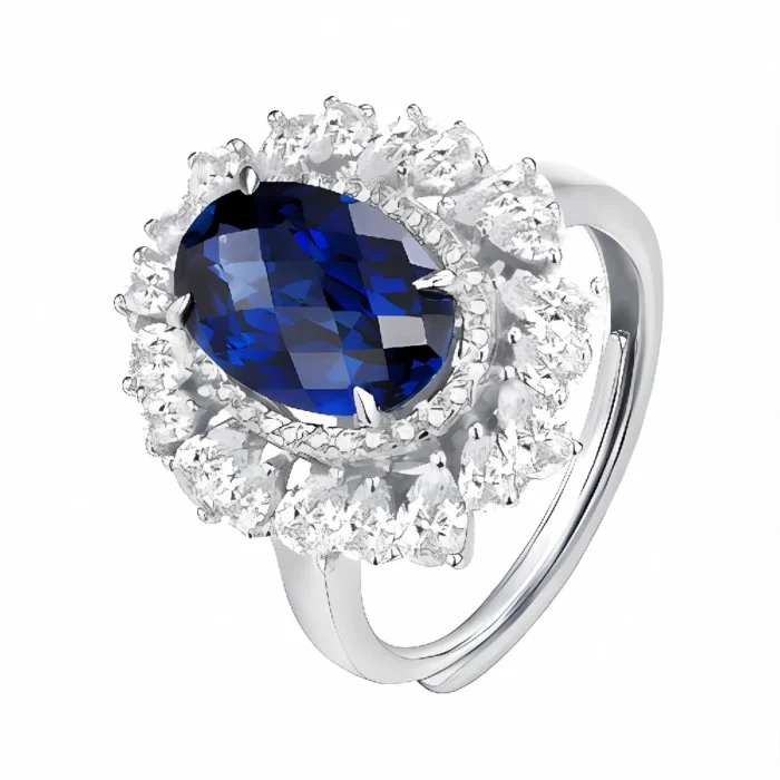 Lab-Created Blue Sapphire Adjustable Ring in 925 Silver - Model ZHF-R0960B-1 - Image 1
