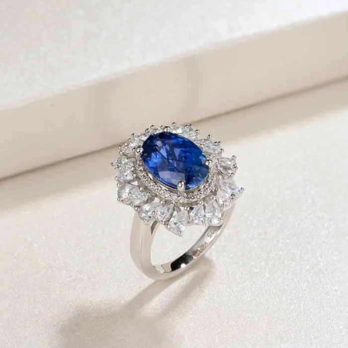 925 Silver Lab-Created Blue Sapphire Ring - Model ZHF-R0960B - Image 3