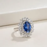 925 Silver Lab-Created Blue Sapphire Ring - Model ZHF-R0960B - Image 4