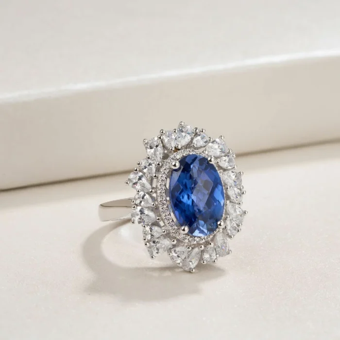 925 Silver Lab-Created Blue Sapphire Ring - Model ZHF-R0960B - Image 4