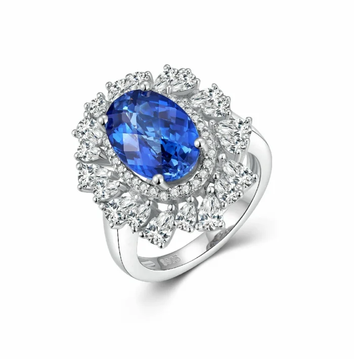 925 Silver Lab-Created Blue Sapphire Ring - Model ZHF-R0960B - Image 1