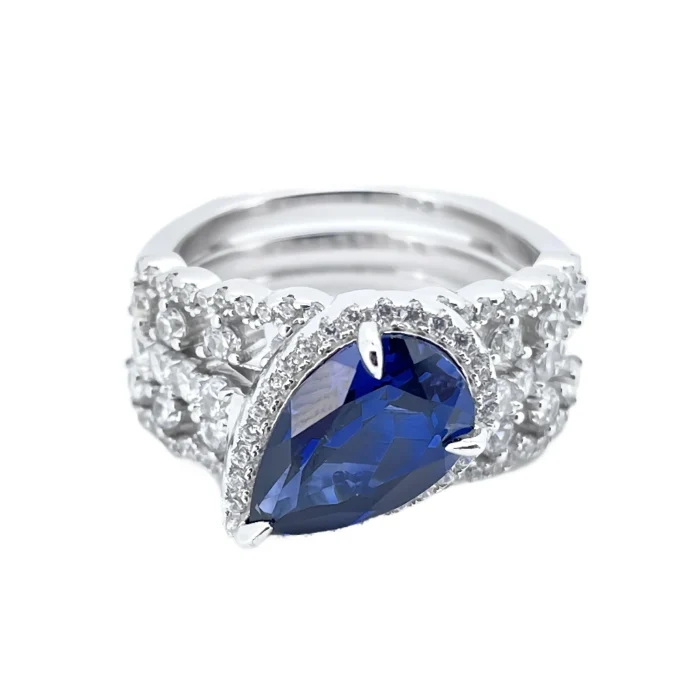 925 Silver Lab-Created Blue Sapphire Stacking Ring - Model ZHF-R1328DB - Image 2