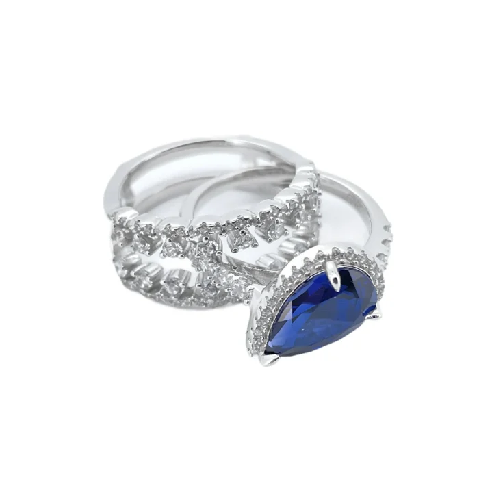 925 Silver Lab-Created Blue Sapphire Stacking Ring - Model ZHF-R1328DB - Image 3