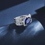 925 Silver Lab-Created Blue Sapphire Stacking Ring - Model ZHF-R1328DB - Image 4