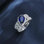 925 Silver Lab-Created Blue Sapphire Stacking Ring - Model ZHF-R1328DB - Image 5