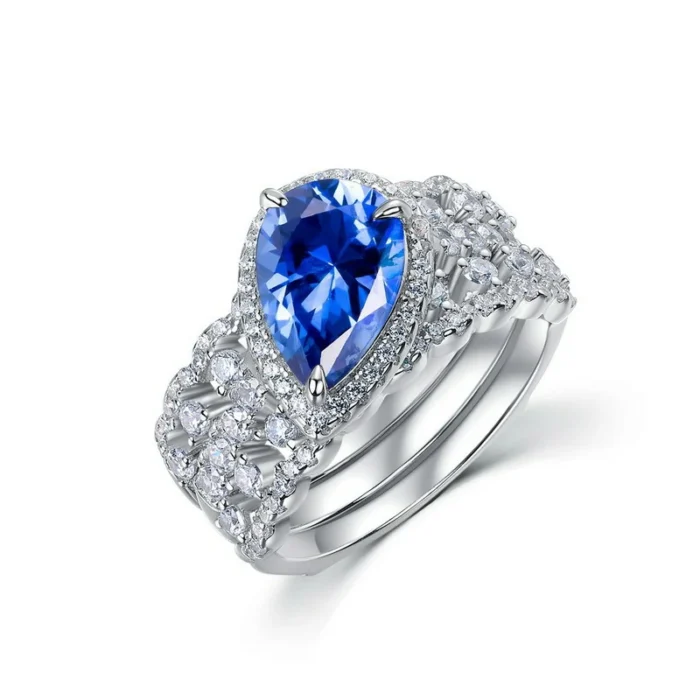 925 Silver Lab-Created Blue Sapphire Stacking Ring - Model ZHF-R1328DB - Image 1