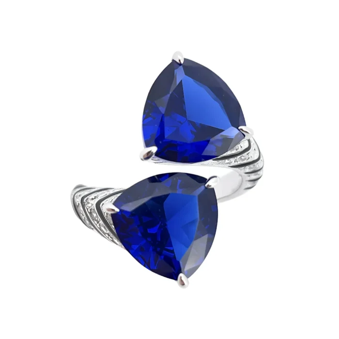 925 Silver Lab-Created Blue Sapphire Ring - Model ZHF-R1374B - Image 3