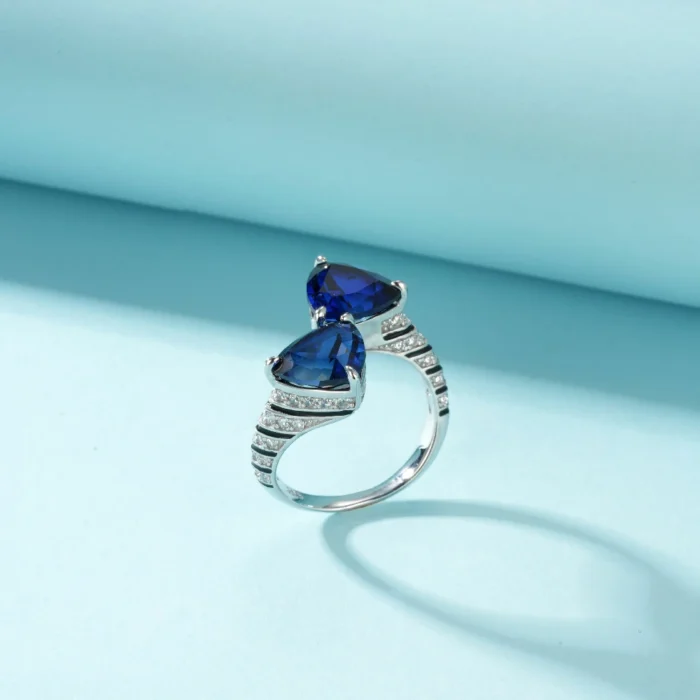 925 Silver Lab-Created Blue Sapphire Ring - Model ZHF-R1374B - Image 4