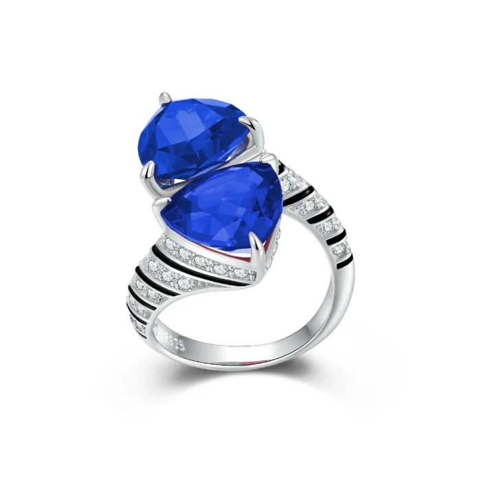 925 Silver Lab-Created Blue Sapphire Ring - Model ZHF-R1374B - Image 1