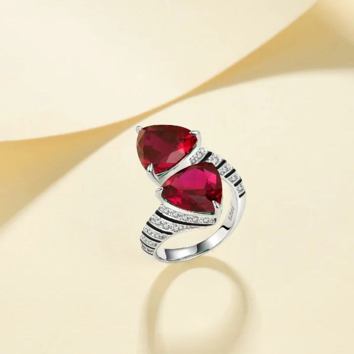 925 Silver Lab-Created Ruby Ring - Model ZHF-R1374R - Image 5