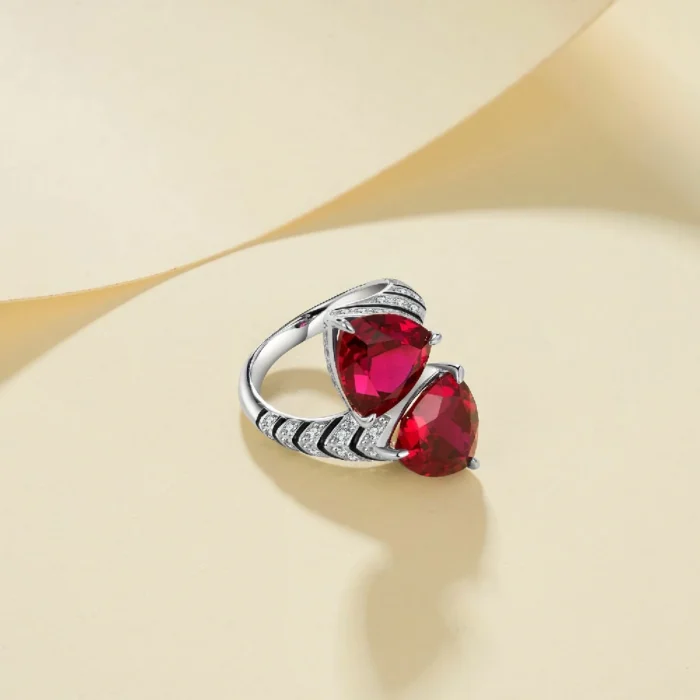925 Silver Lab-Created Ruby Ring - Model ZHF-R1374R - Image 4