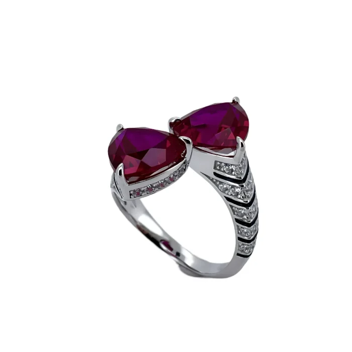 925 Silver Lab-Created Ruby Ring - Model ZHF-R1374R - Image 3