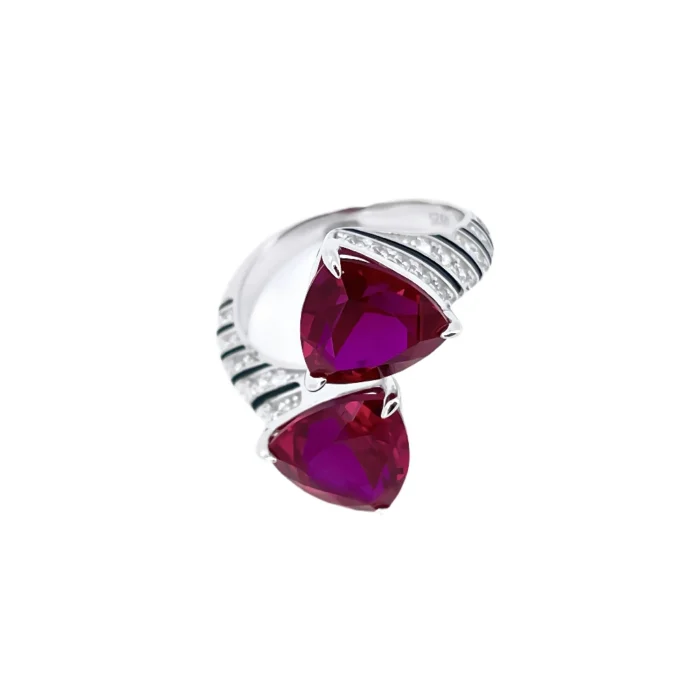 925 Silver Lab-Created Ruby Ring - Model ZHF-R1374R - Image 2