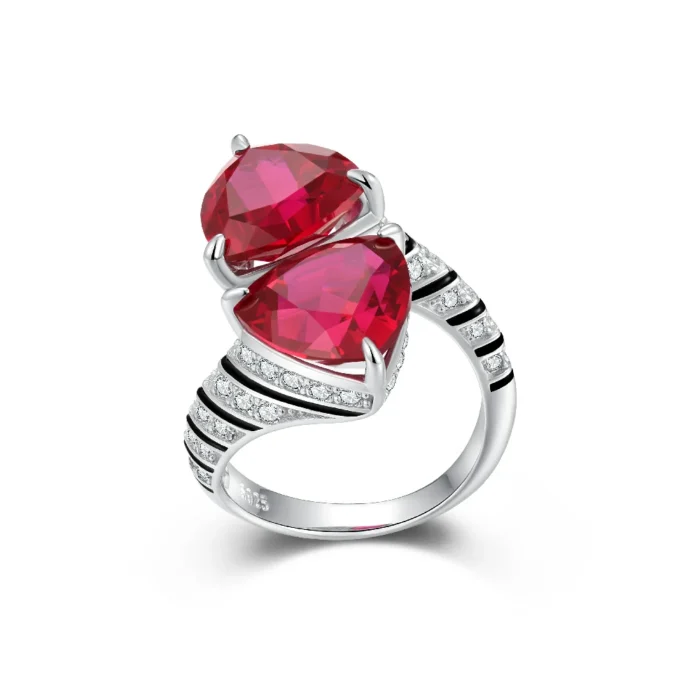 925 Silver Lab-Created Ruby Ring - Model ZHF-R1374R - Image 1