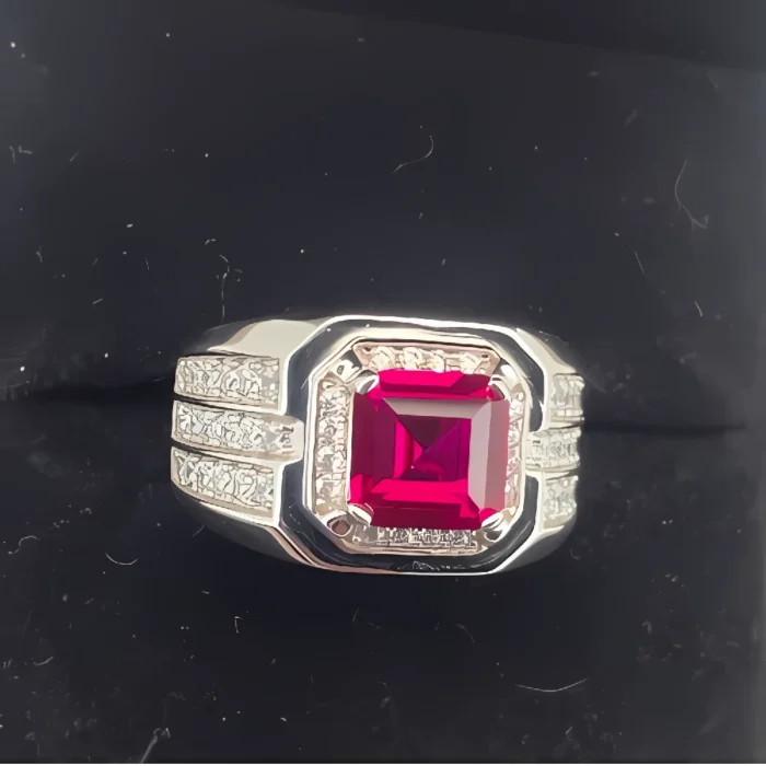 S925 Silver Lab-Created Ruby Ring - Model ZHF-R1376R - Image 4