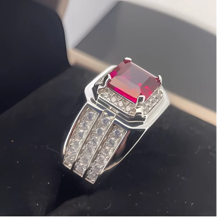 S925 Silver Lab-Created Ruby Ring - Model ZHF-R1376R - Image 3