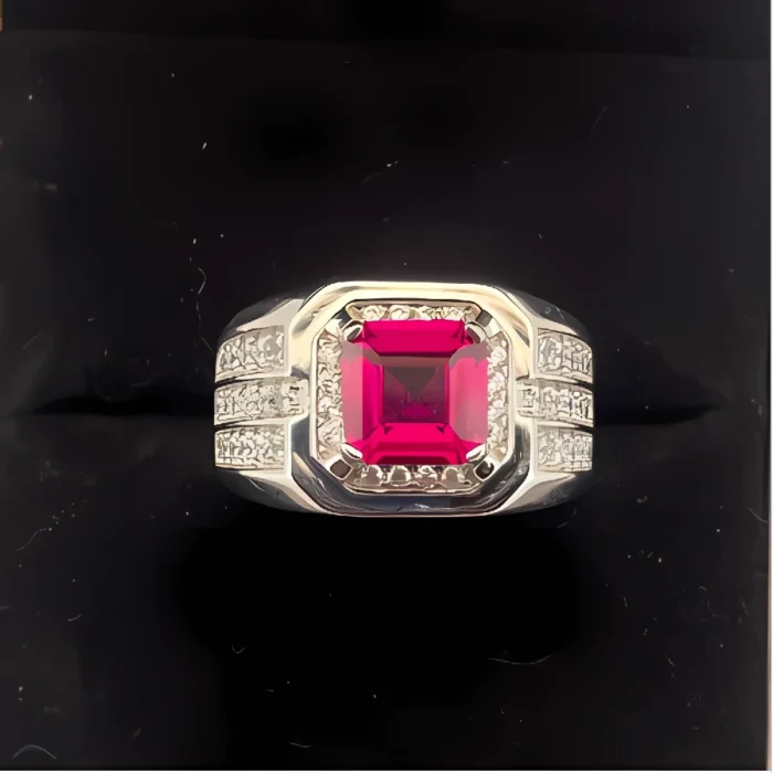 S925 Silver Lab-Created Ruby Ring - Model ZHF-R1376R - Image 2