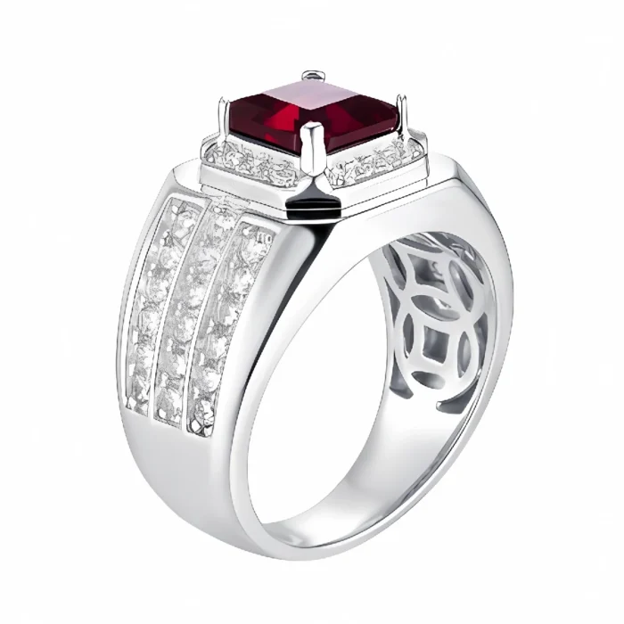 S925 Silver Lab-Created Ruby Ring - Model ZHF-R1376R - Image 1