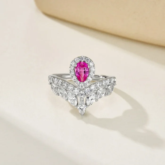 925 Silver Lab-Created Ruby Ring - Model ZHF-R1418 - Image 2