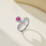 925 Silver Lab-Created Ruby Ring - Model ZHF-R1418 - Image 3