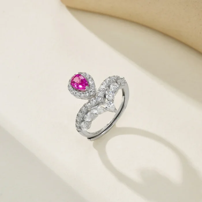 925 Silver Lab-Created Ruby Ring - Model ZHF-R1418 - Image 3