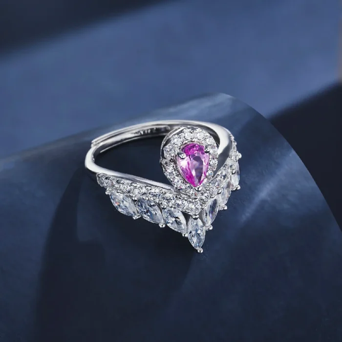 925 Silver Lab-Created Ruby Ring - Model ZHF-R1418 - Image 4
