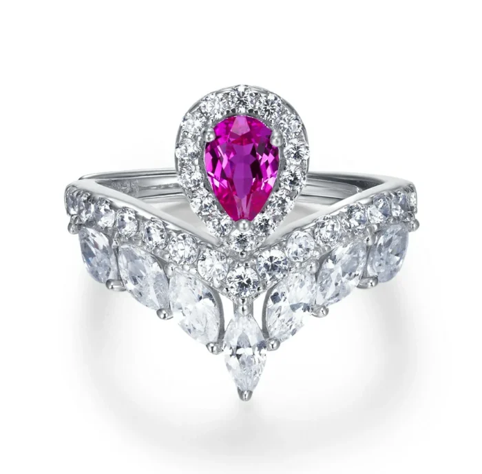 925 Silver Lab-Created Ruby Ring - Model ZHF-R1418 - Image 1