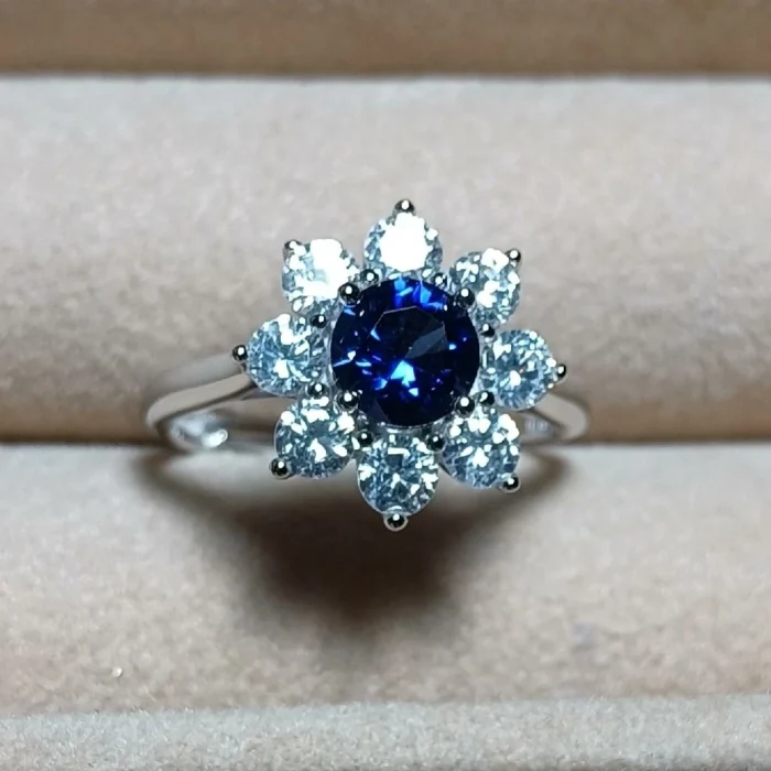 925 Silver Lab-Created Blue Sapphire Ring - Model ZHF-R1550 - Image 4