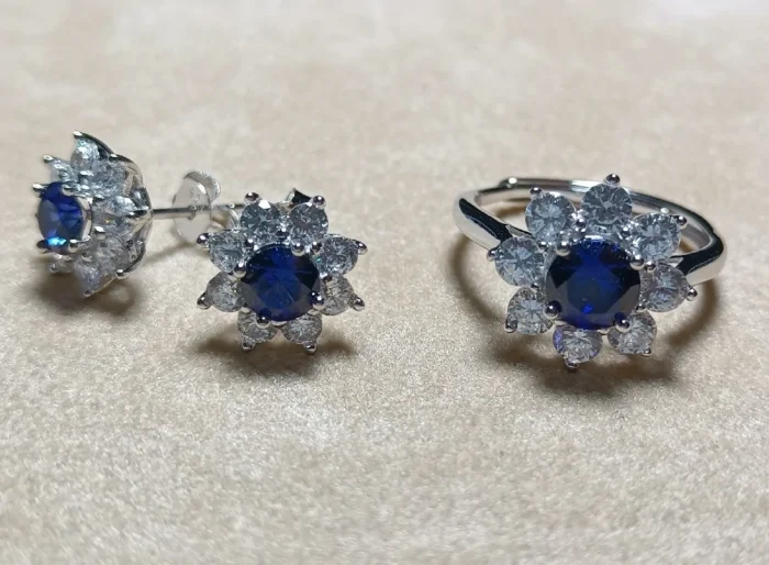 925 Silver Lab-Created Blue Sapphire Ring - Model ZHF-R1550 - Image 5