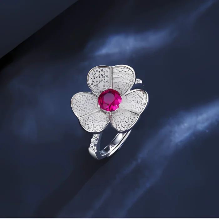 S925 Silver Lab-Created Ruby Ring - Model ZHF-R1602R - Image 4
