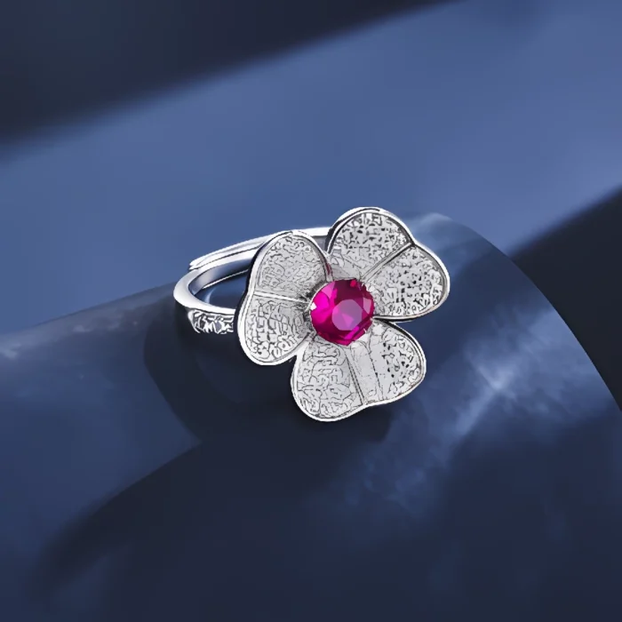 S925 Silver Lab-Created Ruby Ring - Model ZHF-R1602R - Image 3