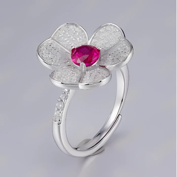 S925 Silver Lab-Created Ruby Ring - Model ZHF-R1602R - Image 2