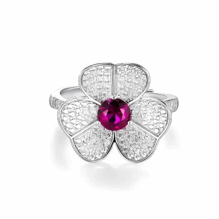 S925 Silver Lab-Created Ruby Ring - Model ZHF-R1602R - Image 1