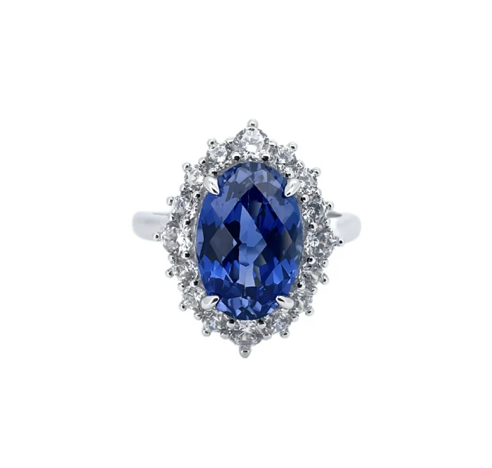 925 Silver Lab-Created Blue Sapphire Ring - Model ZHF-R1609B - Image 2