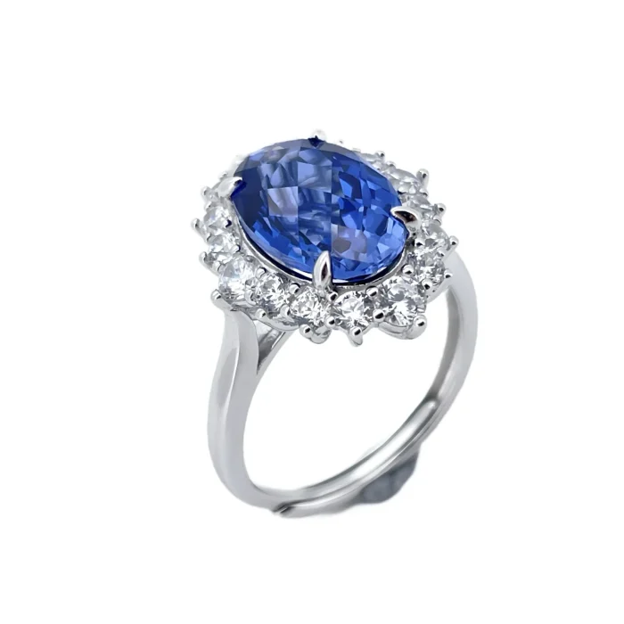 925 Silver Lab-Created Blue Sapphire Ring - Model ZHF-R1609B - Image 1