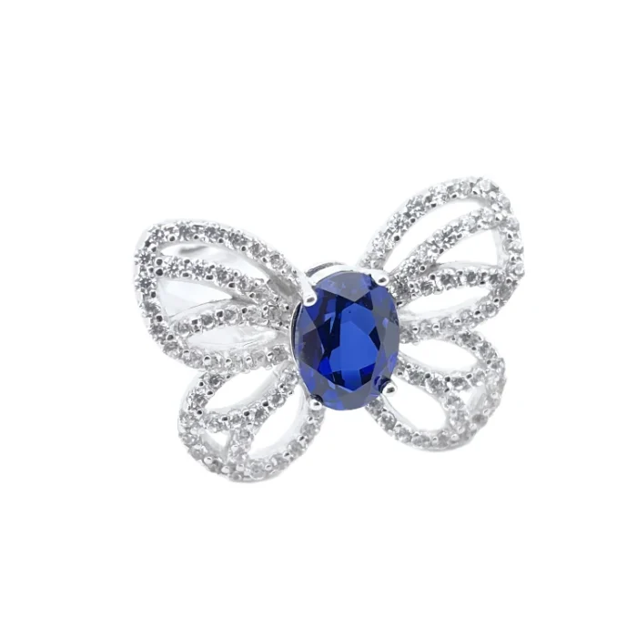 925 Silver Lab-Created Blue Sapphire Ring - Model ZHF-R1619B - Image 2