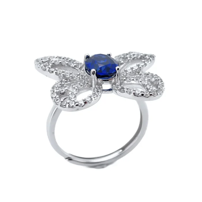 925 Silver Lab-Created Blue Sapphire Ring - Model ZHF-R1619B - Image 3