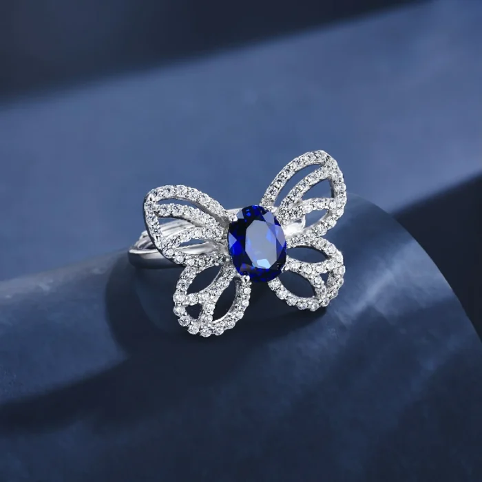 925 Silver Lab-Created Blue Sapphire Ring - Model ZHF-R1619B - Image 5