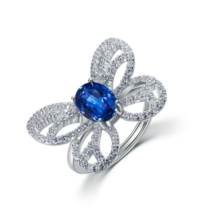 925 Silver Lab-Created Blue Sapphire Ring - Model ZHF-R1619B - Image 1